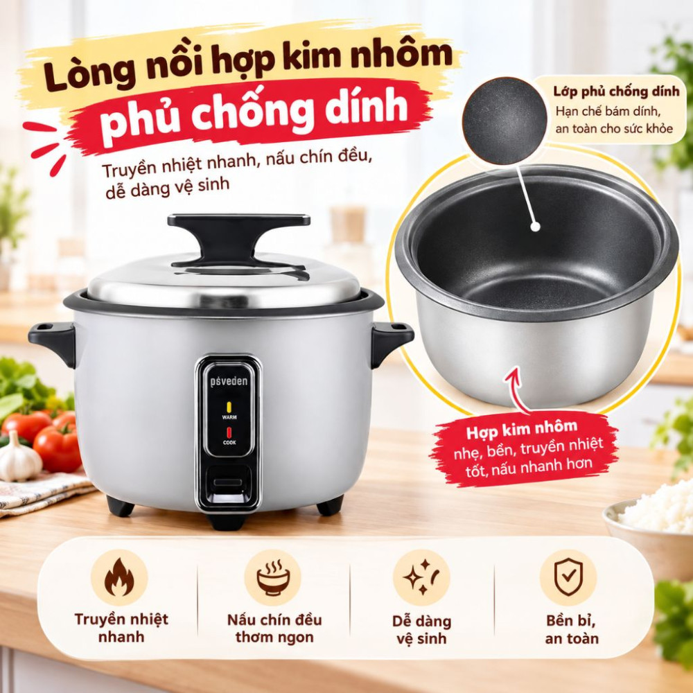 Nồi cơm nắp rời Paveden 5.6 lít PRC-619GR - Hàng chính hãng