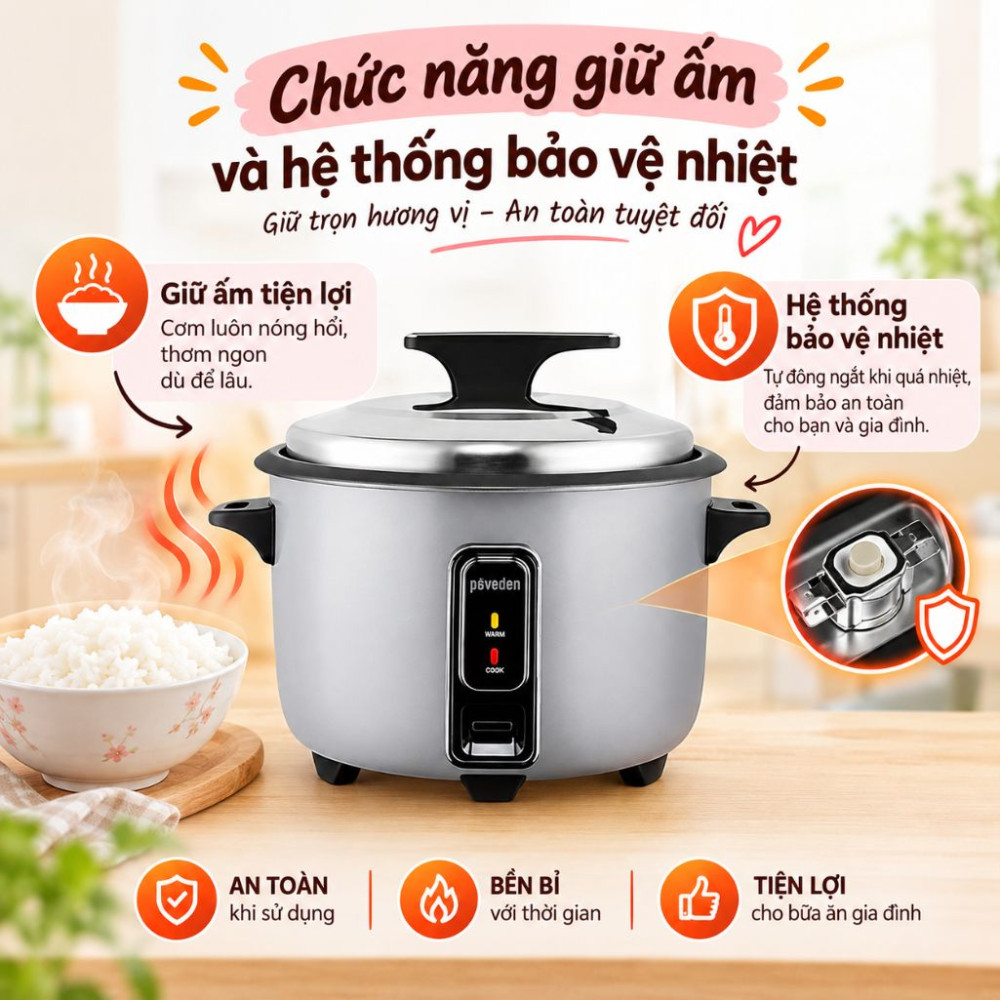 Nồi cơm nắp rời Paveden 5.6 lít PRC-619GR - Hàng chính hãng