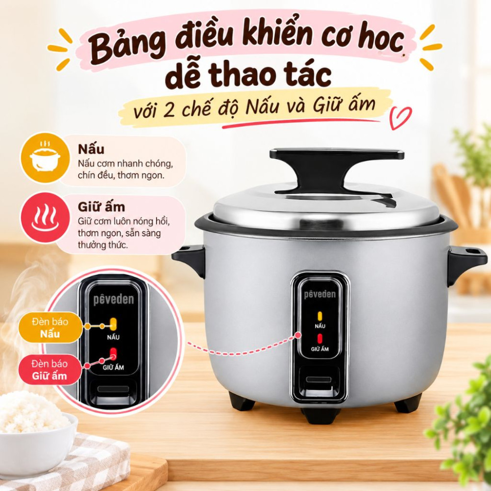 Nồi cơm nắp rời Paveden 5.6 lít PRC-619GR - Hàng chính hãng