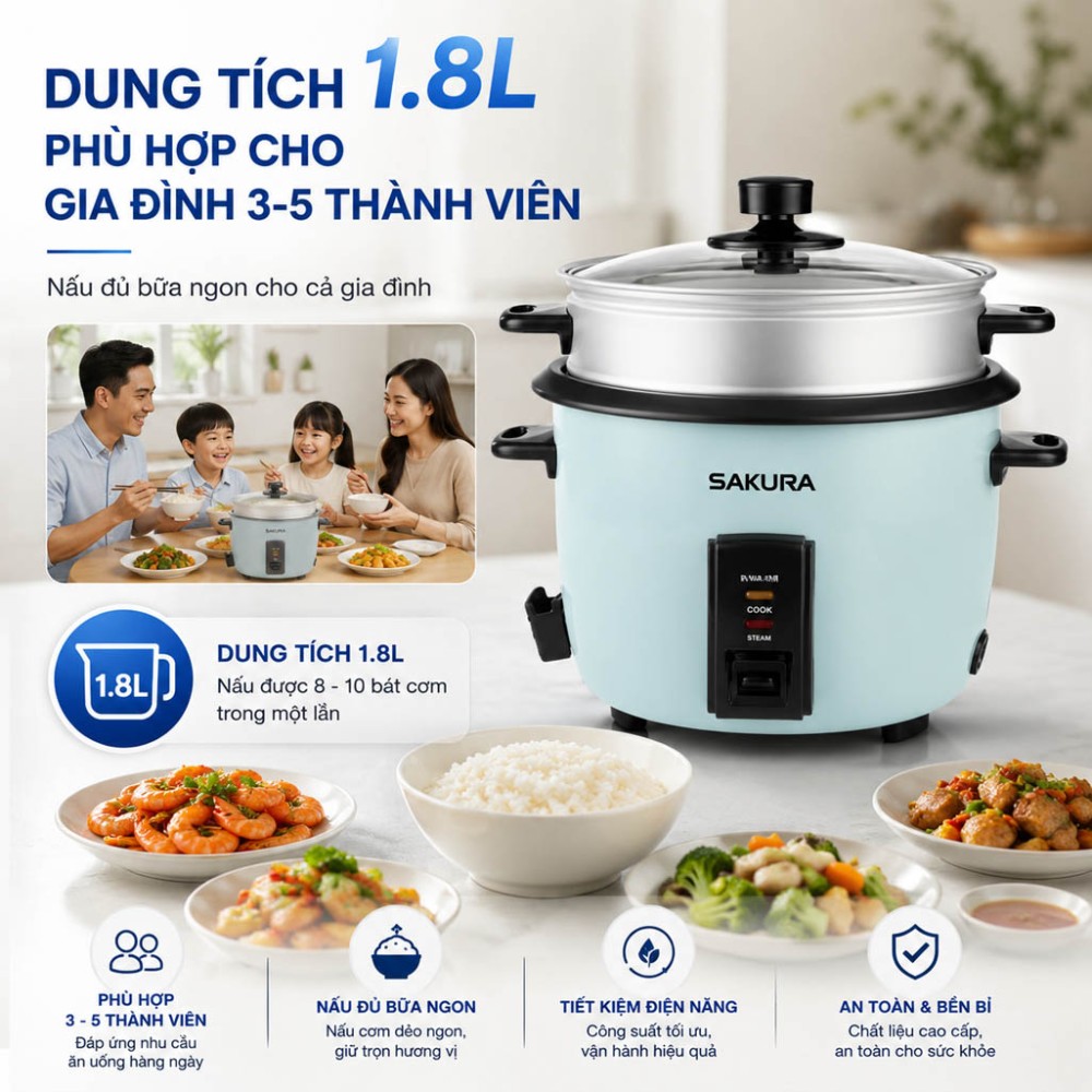 Nồi cơm điện Sakura KIWA-18E - Hàng chính hãng