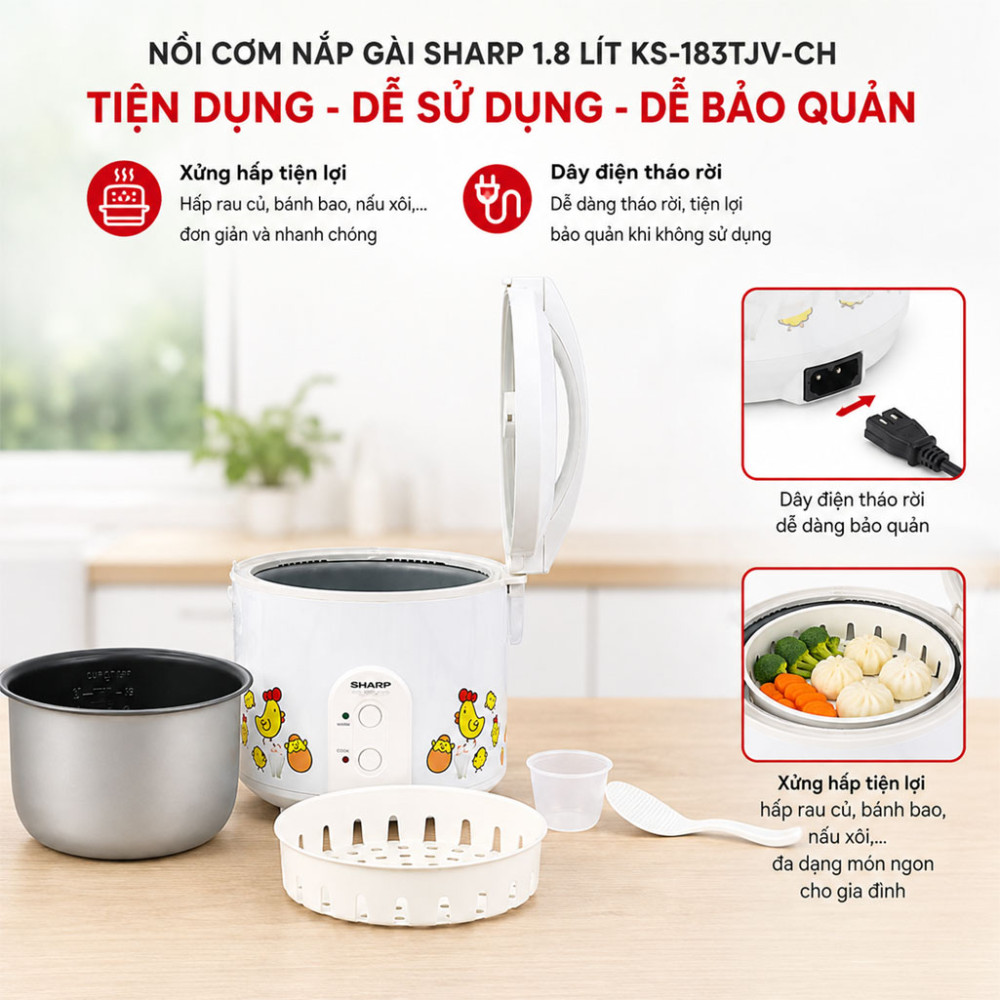 Nồi cơm nắp gài Sharp 1.8 lít KS-183TJV-CH - Hàng chính hãng