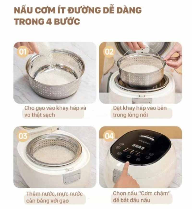 Nấu cơm ít đường qua 4 bước đơn giản