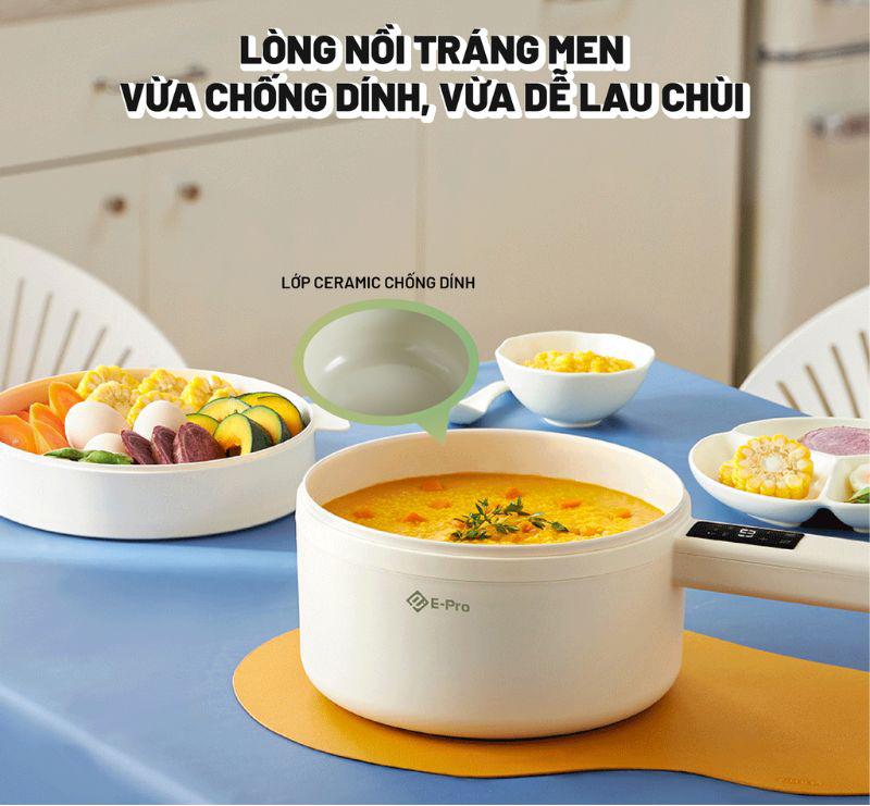 Llòng nồi phủ chống dính cao cấp, an toàn sức khỏe, dễ lau chùi vệ sinh