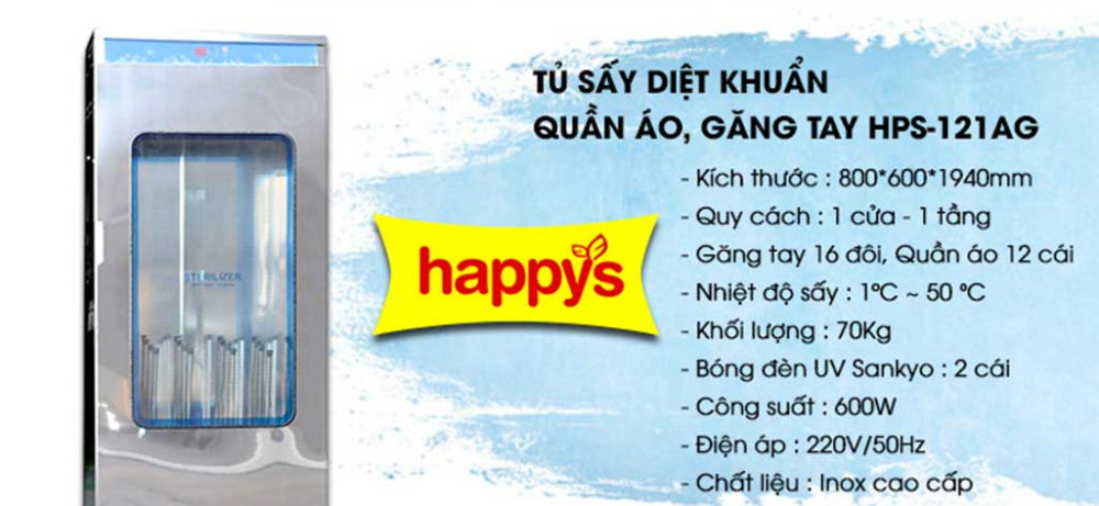 Tủ diệt khuẩn quần áo găng tay Happys HPS-121AG - Hàng chính hãng