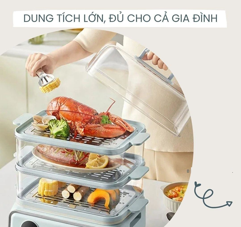 Dung tích lớn hấp được nhiều thực phẩm cùng lúc