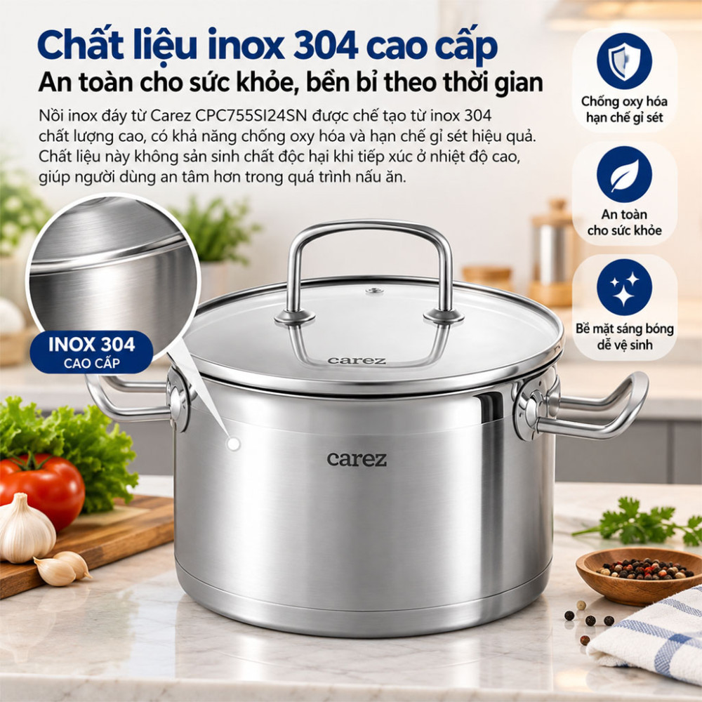 Nồi inox đáy từ Carez CPC755SI24SN - Hàng chính hãng
