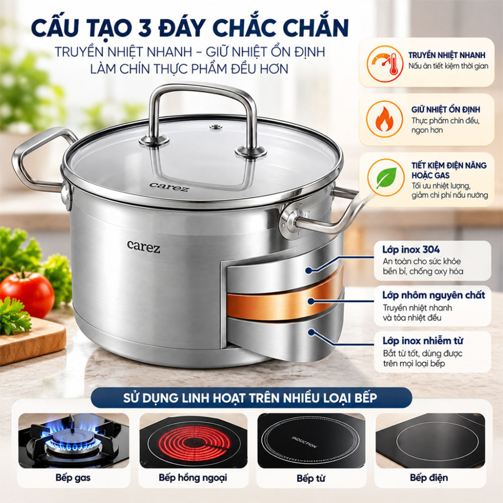 Nồi inox đáy từ Carez CPC755SI24SN - Hàng chính hãng