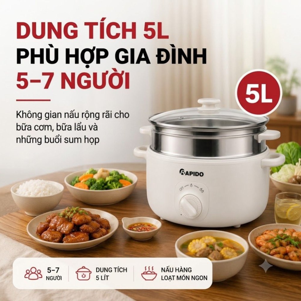 Nồi lẩu điện đa năng Rapido RFM50WSM - Hàng chính hãng