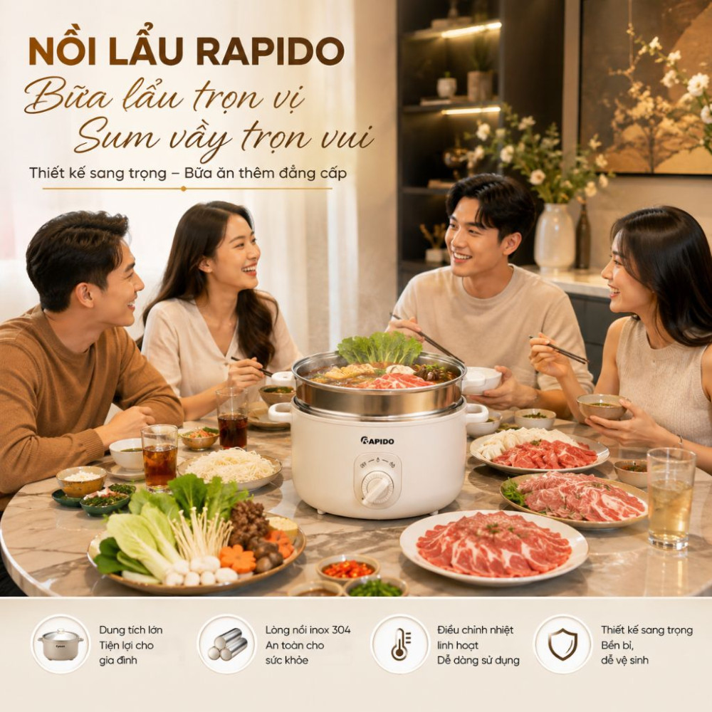 Nồi lẩu điện đa năng Rapido RFM50WSM - Hàng chính hãng