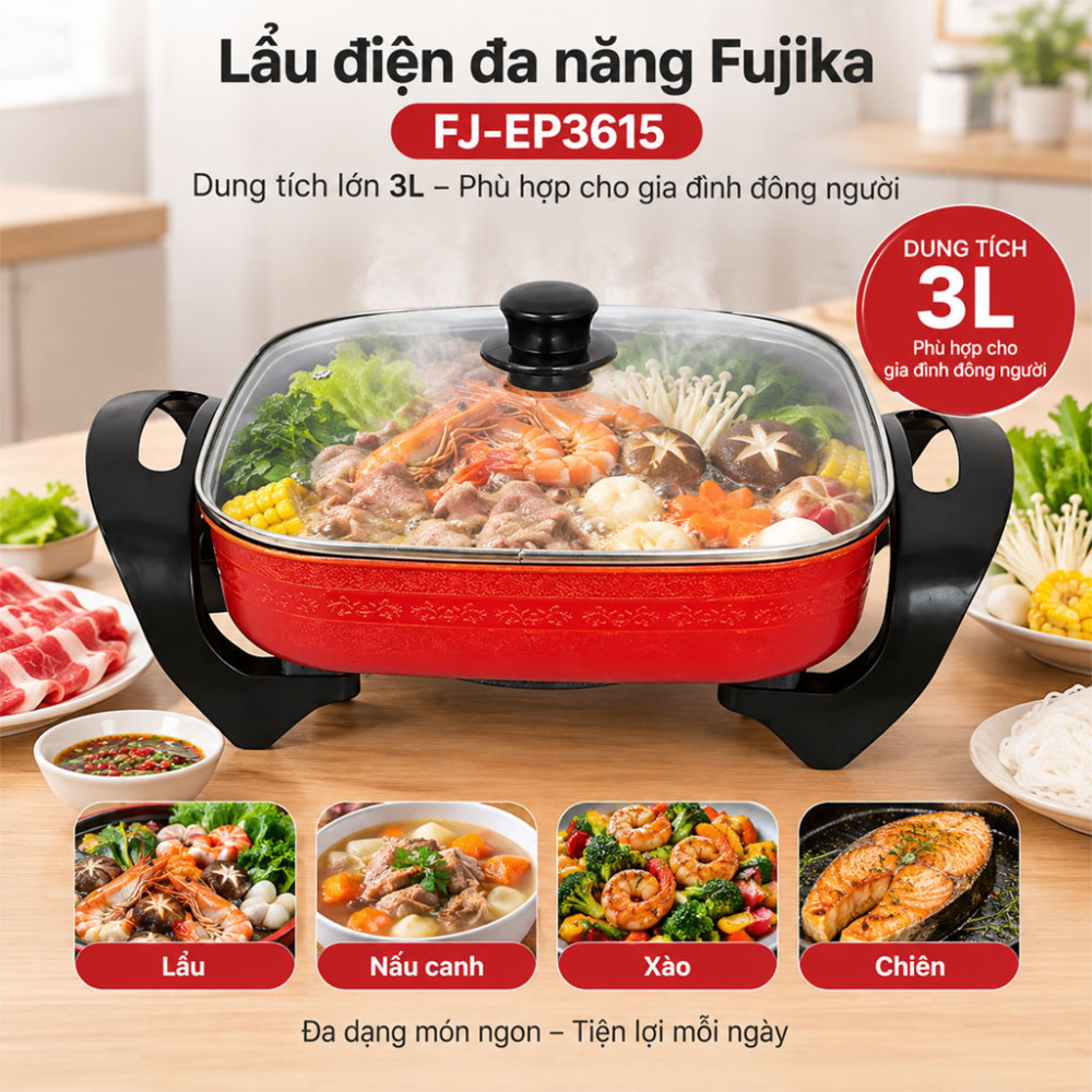 Lẩu điện đa năng Fujika FJ-EP3615 3 lít - Hàng chính hãng