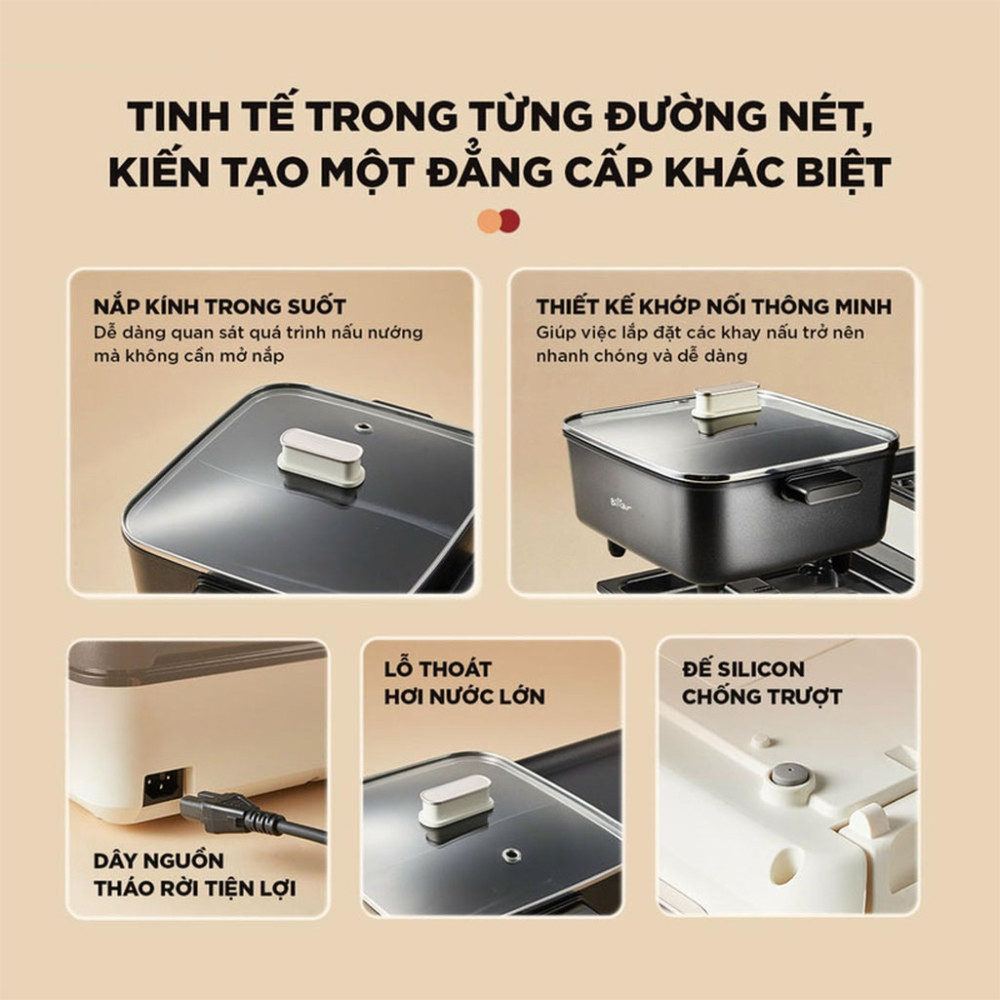 Nồi lẩu nướng đa năng Bear GR-5H22R83 - Hàng chính hãng