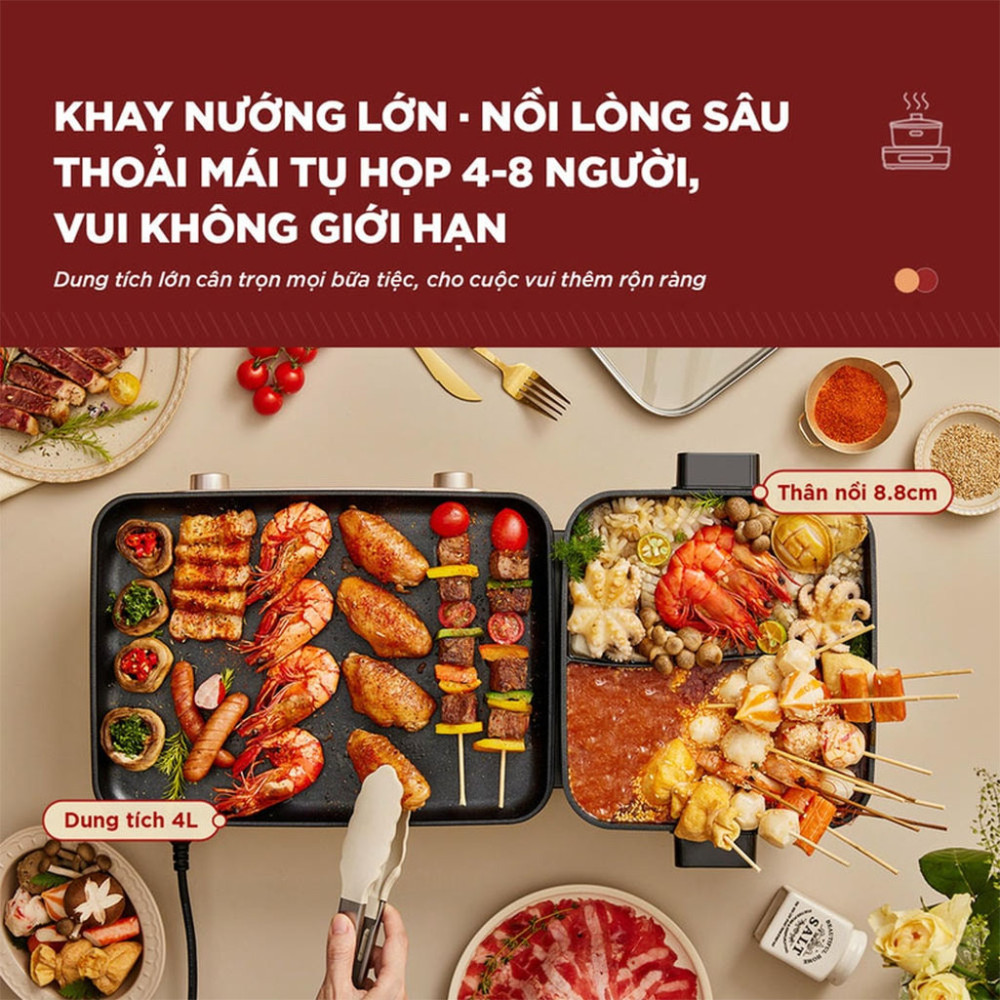 Nồi lẩu nướng đa năng Bear GR-5H22R83 - Hàng chính hãng