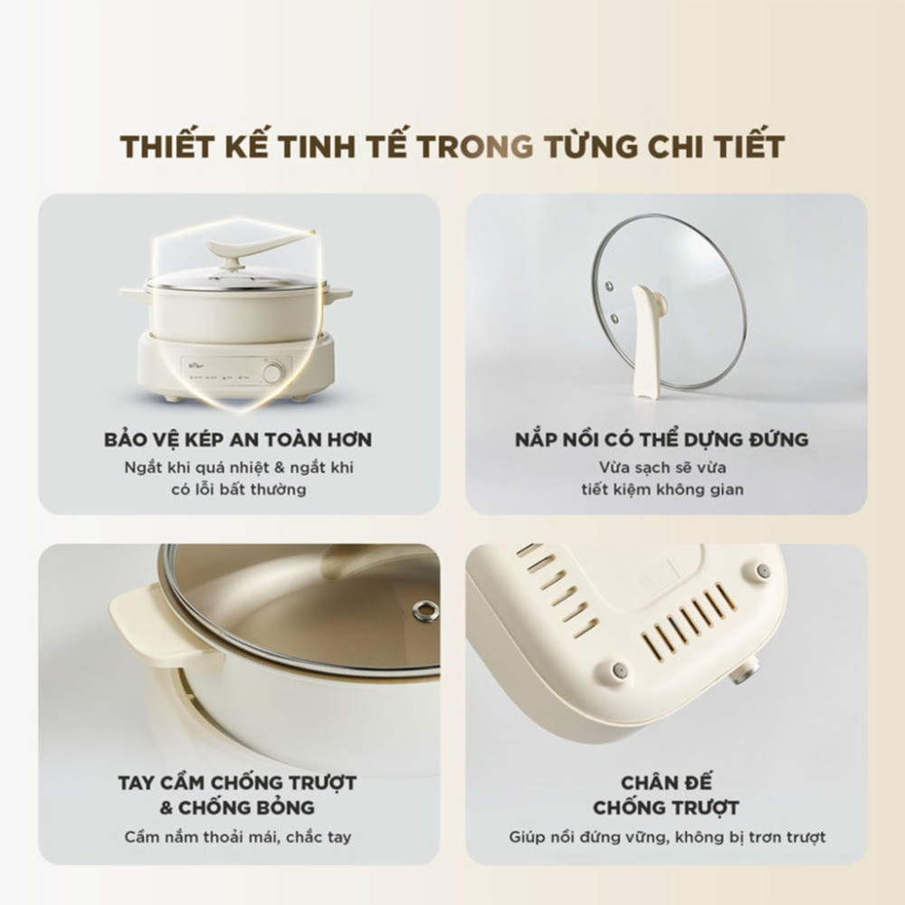 Nồi lẩu nướng hấp đa năng Bear HOP-505QT - Hàng chính hãng