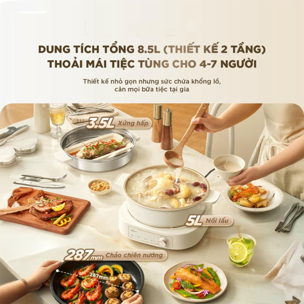 Nồi lẩu nướng hấp đa năng Bear HOP-505QT - Hàng chính hãng