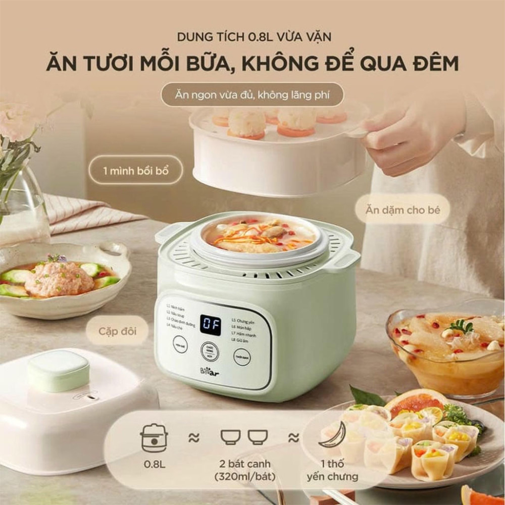 Nồi nấu chậm 0.8 lít Bear EST-085DH - Hàng chính hãng
