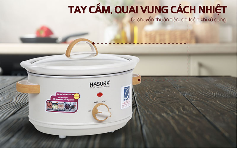 Thiết kế tay cầm của Nồi nấu chậm Hasuka HSK-136