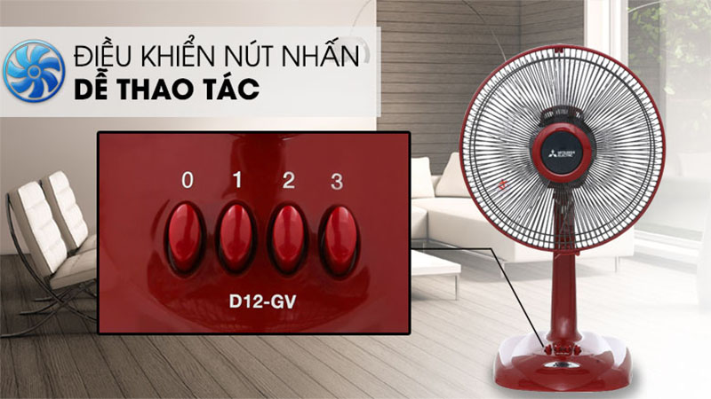 Bảng điều khiển của Quạt bàn Mitsubishi Electric 5 cánh D12-GA CY-RD/SF-GY