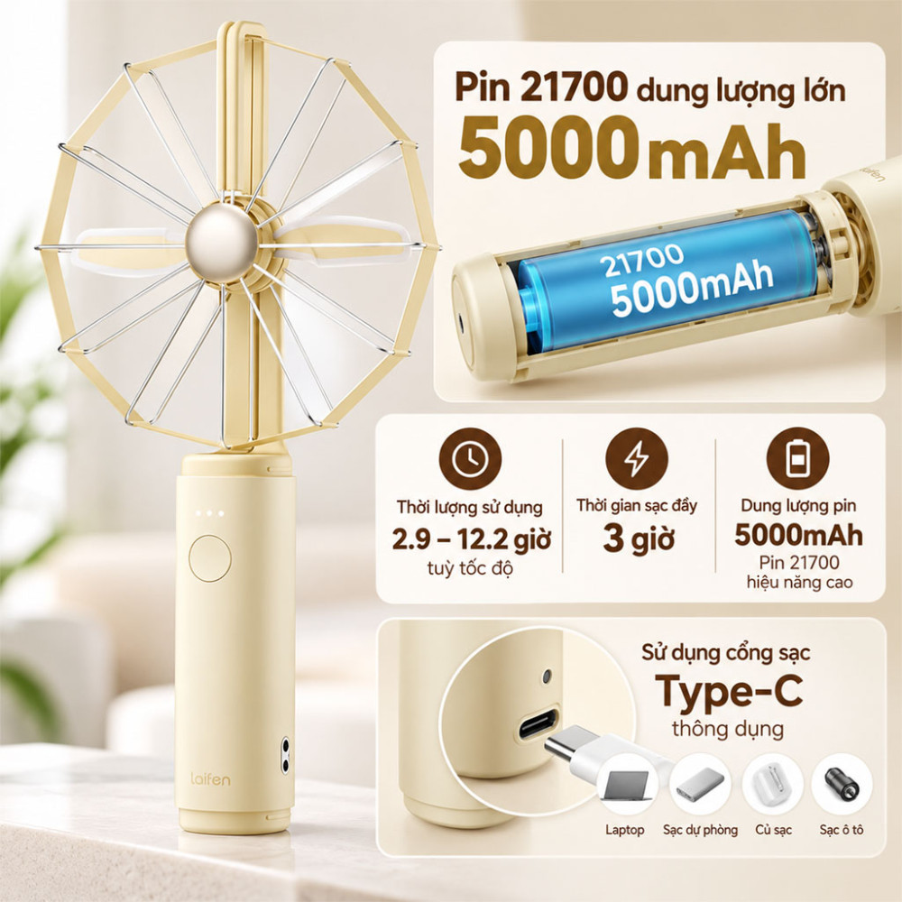 Quạt cầm tay mini Laifen AirFold - Hàng chính hãng