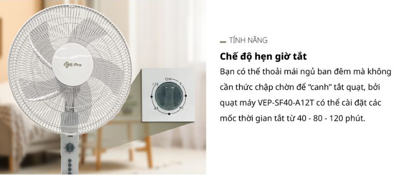 Điều khiển núm vặn ở thân quạt với 3 tốc độ gió 