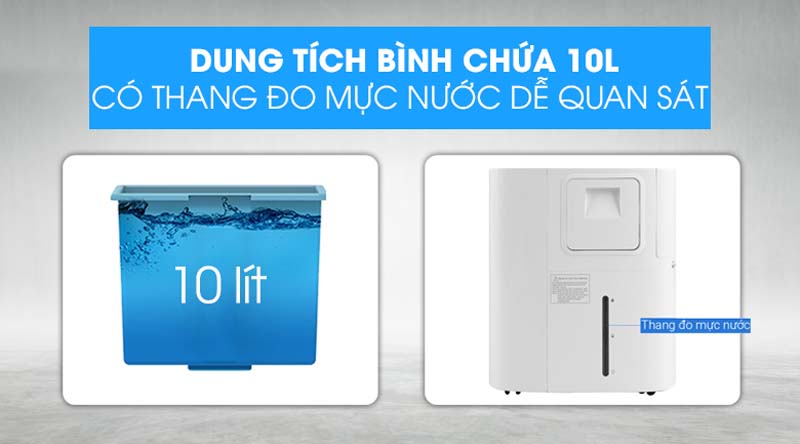 Dung tích thùng chứa nước lớn 10L giúp làm mát trong thời gian lâu