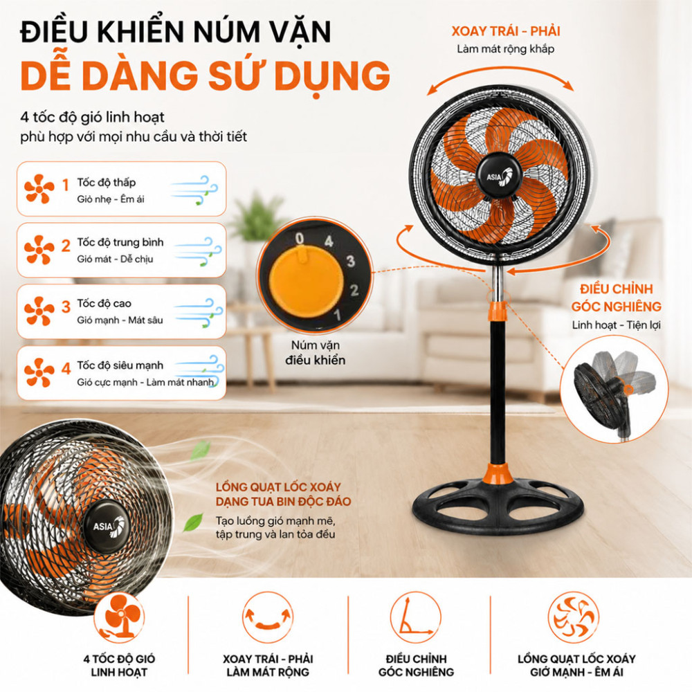 Quạt đứng Asiavina Turbo plus VY639892 - Hàng chính hãng