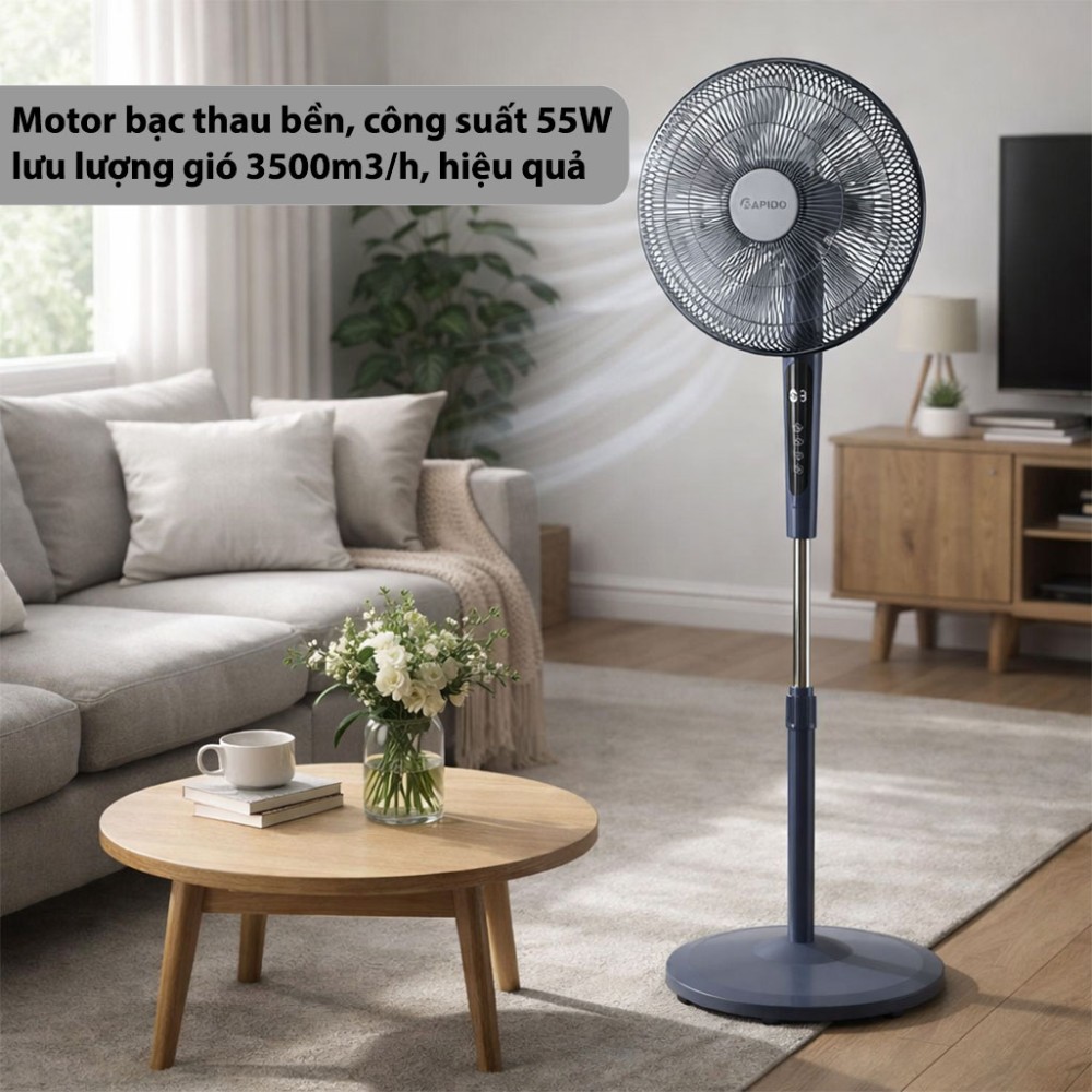Quạt đứng điều khiển từ xa Rapido RWF-45PGD-1 - Hàng chính hãng