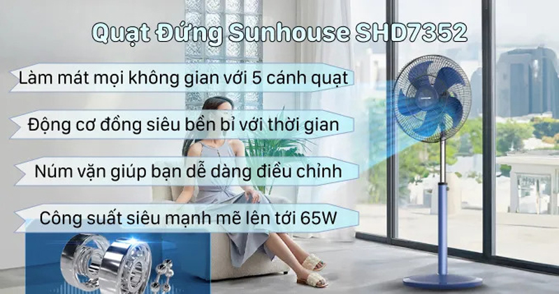 Đặc điểm nổi bật của quạt cây đứng Sunhouse 5 cánh SHD7352