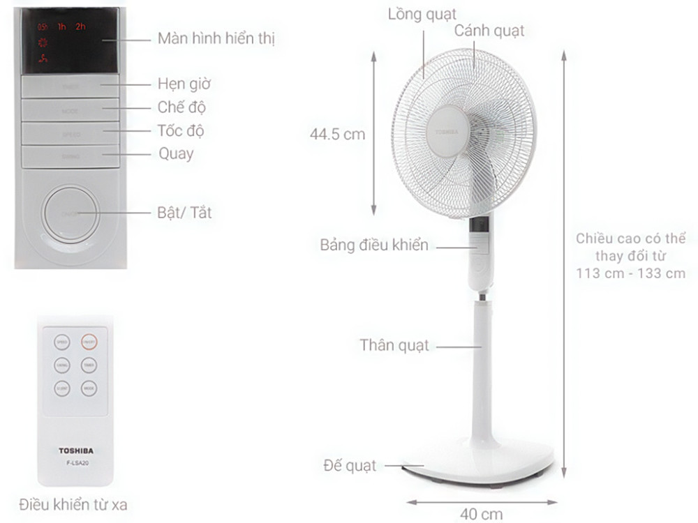 Quạt đứng remote Toshiba F-LSA20(H)VN - Hàng chính hãng