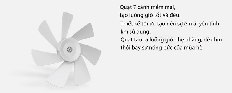 7 cánh quạt rộng 28.5cm tạo ra luồng gió mát hiệu quả