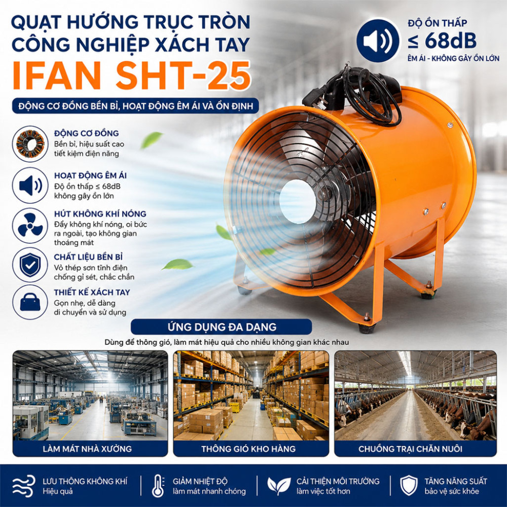 Quạt hướng trục tròn công nghiệp xách tay IFAN SHT-25 - Hàng chính hãng