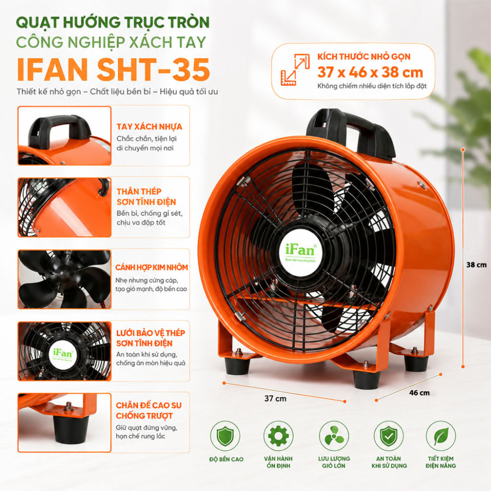 Quạt hướng trục tròn công nghiệp xách tay IFAN SHT-35 - Hàng chính hãng