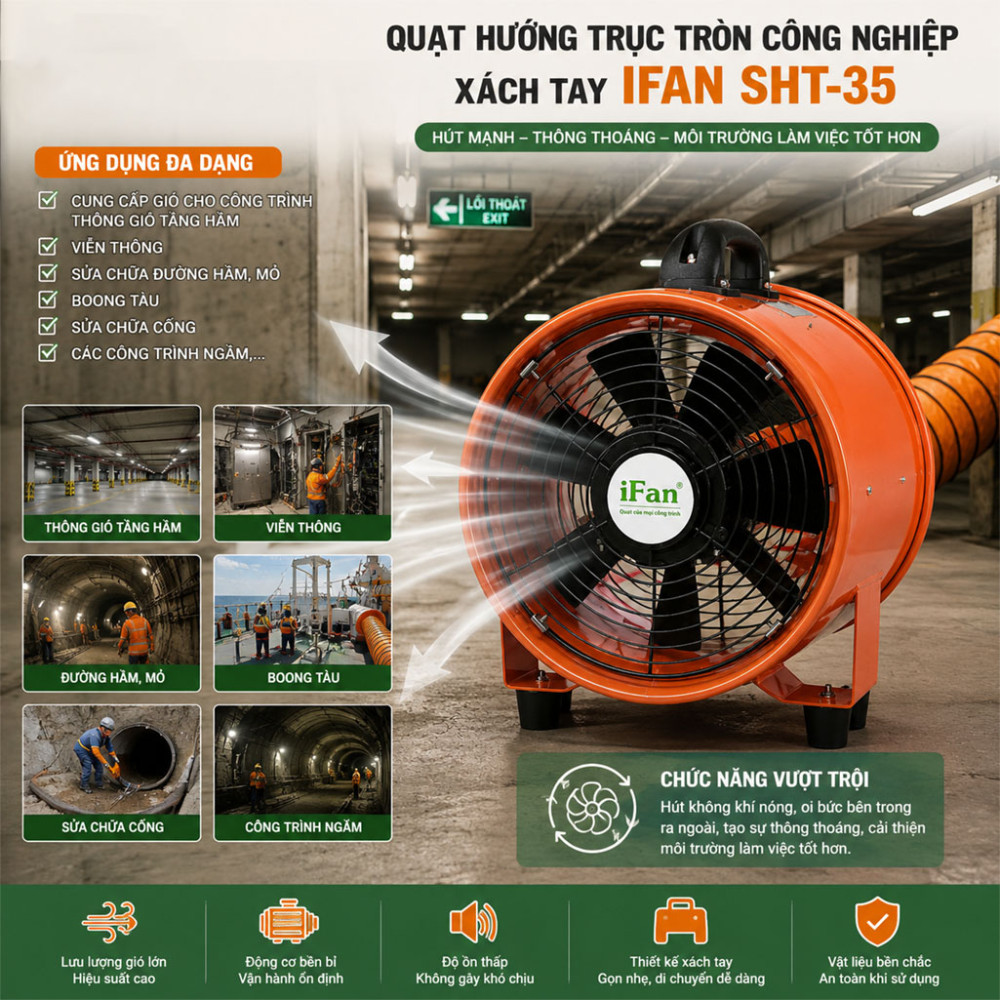 Quạt hướng trục tròn công nghiệp xách tay IFAN SHT-35 - Hàng chính hãng