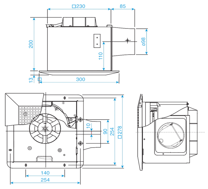 Kích thước mô tả lắp đặt quạt hút âm trần Panasonic FV-24CD9