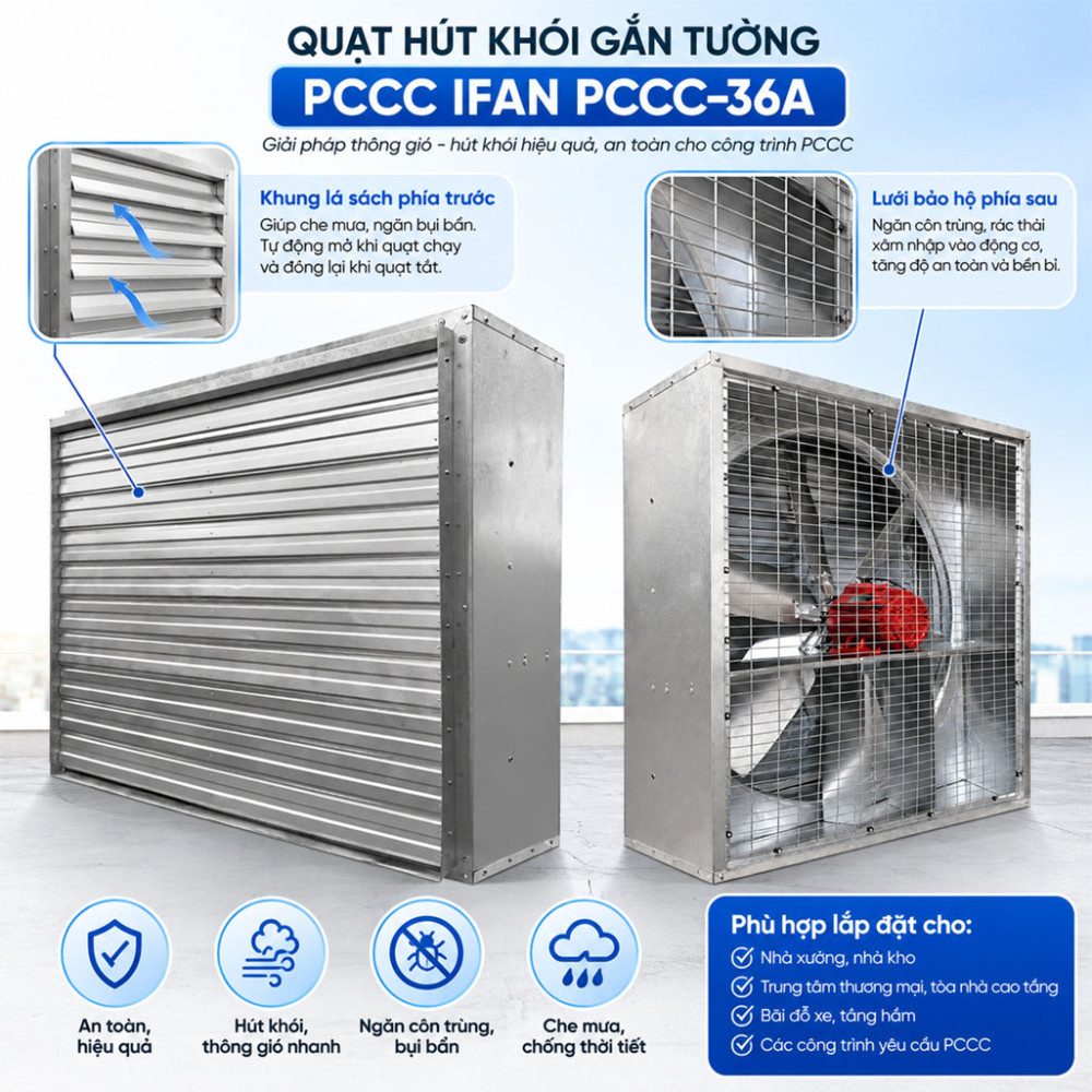 Quạt hút khói gắn tường PCCC IFAN PCCC-36A - Hàng chính hãng