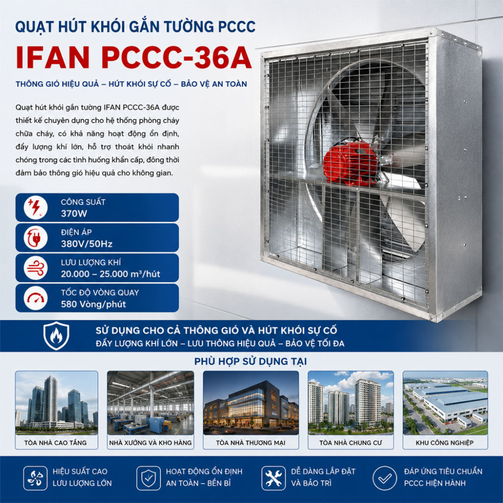 Quạt hút khói gắn tường PCCC IFAN PCCC-36A - Hàng chính hãng