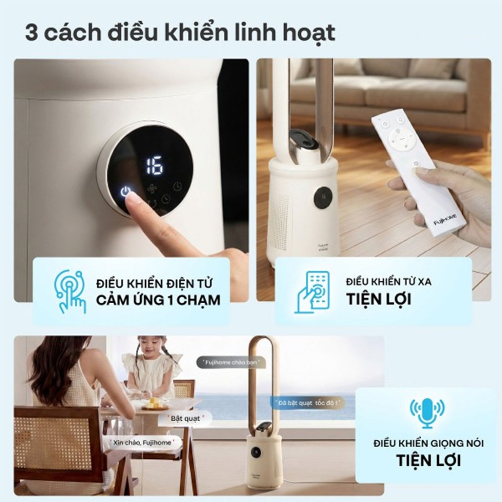 Quạt không cánh lọc không khí HEPA, ra lệnh giọng nói Fujihome LUXURY BF15-HEPA-VOICE - Hàng chính hãng
