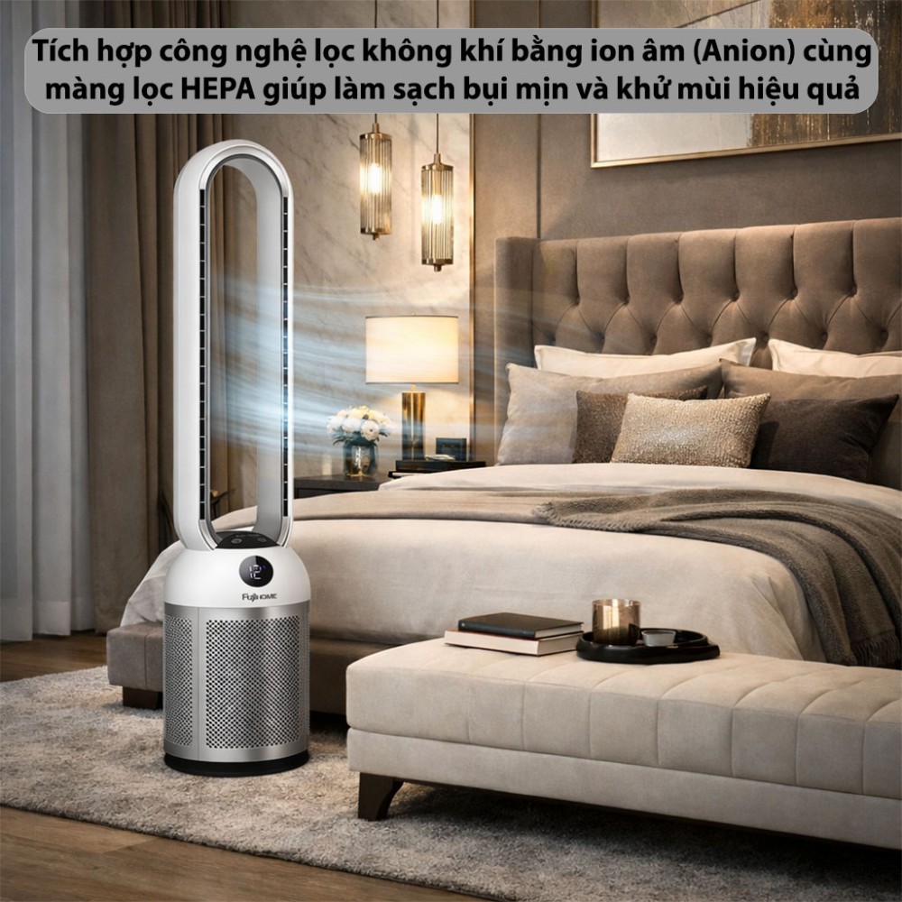 Quạt không cánh tích hợp lọc không khí Fujihome BF307DC-HEPA - Hàng chính hãng