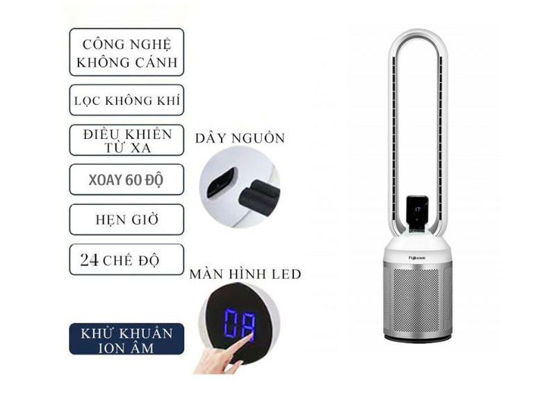 Quạt không cánh tích hợp lọc không khí Fujihome BF308DC