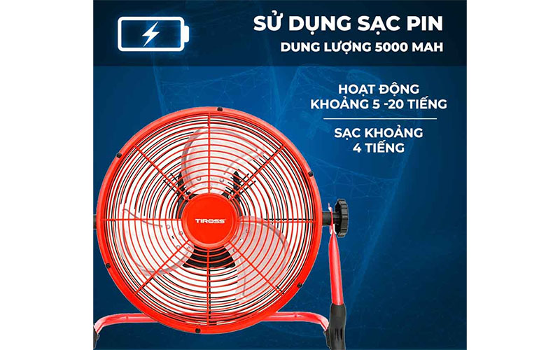 Dung lượng pin của Quạt sạc tích điện Tiross TS9179