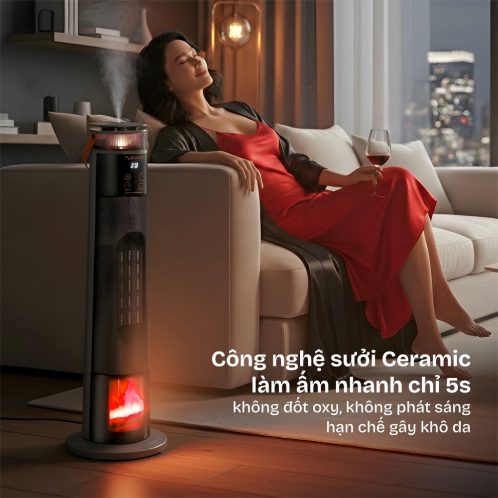 Quạt sưởi gốm điều khiển bằng giọng nói Fujihome FH3303 - Hàng chính hãng