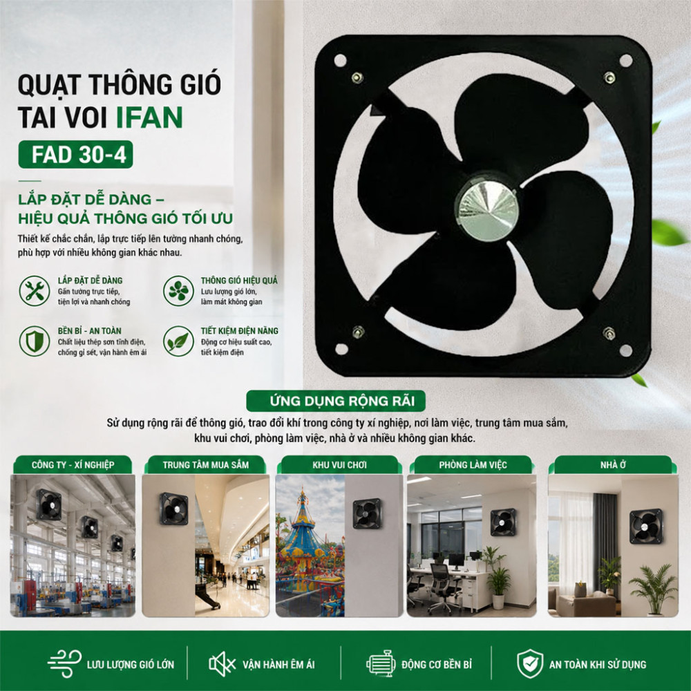 Quạt thông gió tai voi IFAN FAD 30-4 - Hàng chính hãng