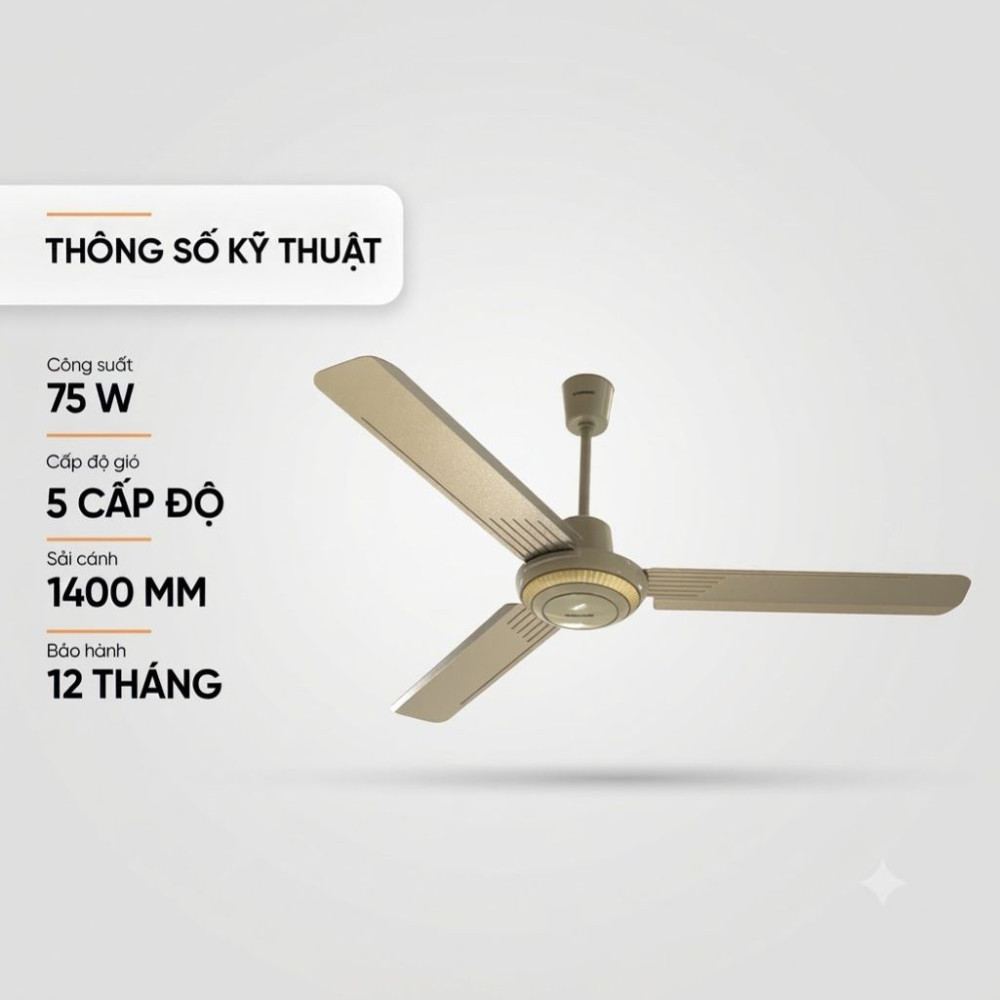 Quạt trần 3 cánh Sunhoue HD7659GY - Hàng chính hãng
