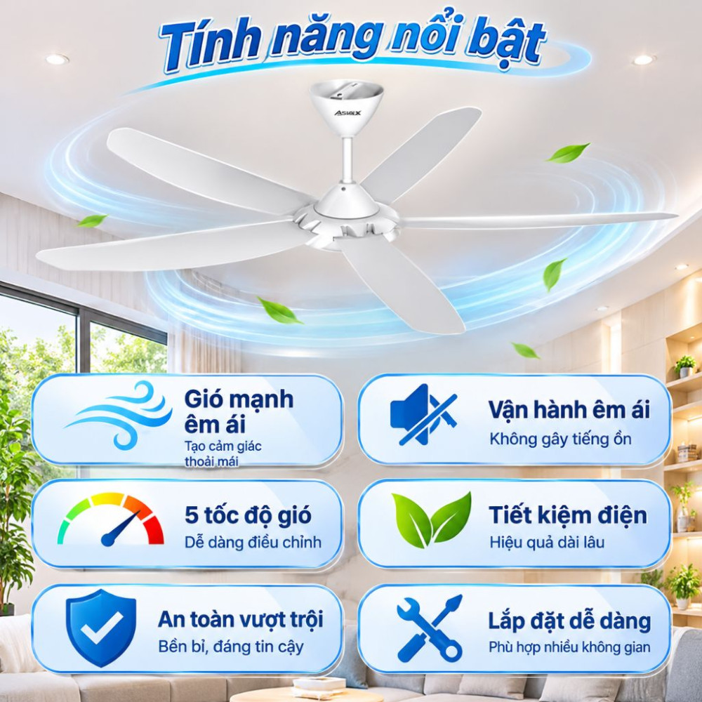 Quạt trần Sunhouse Apex 5 cánh APF7668W - Hàng chính hãng