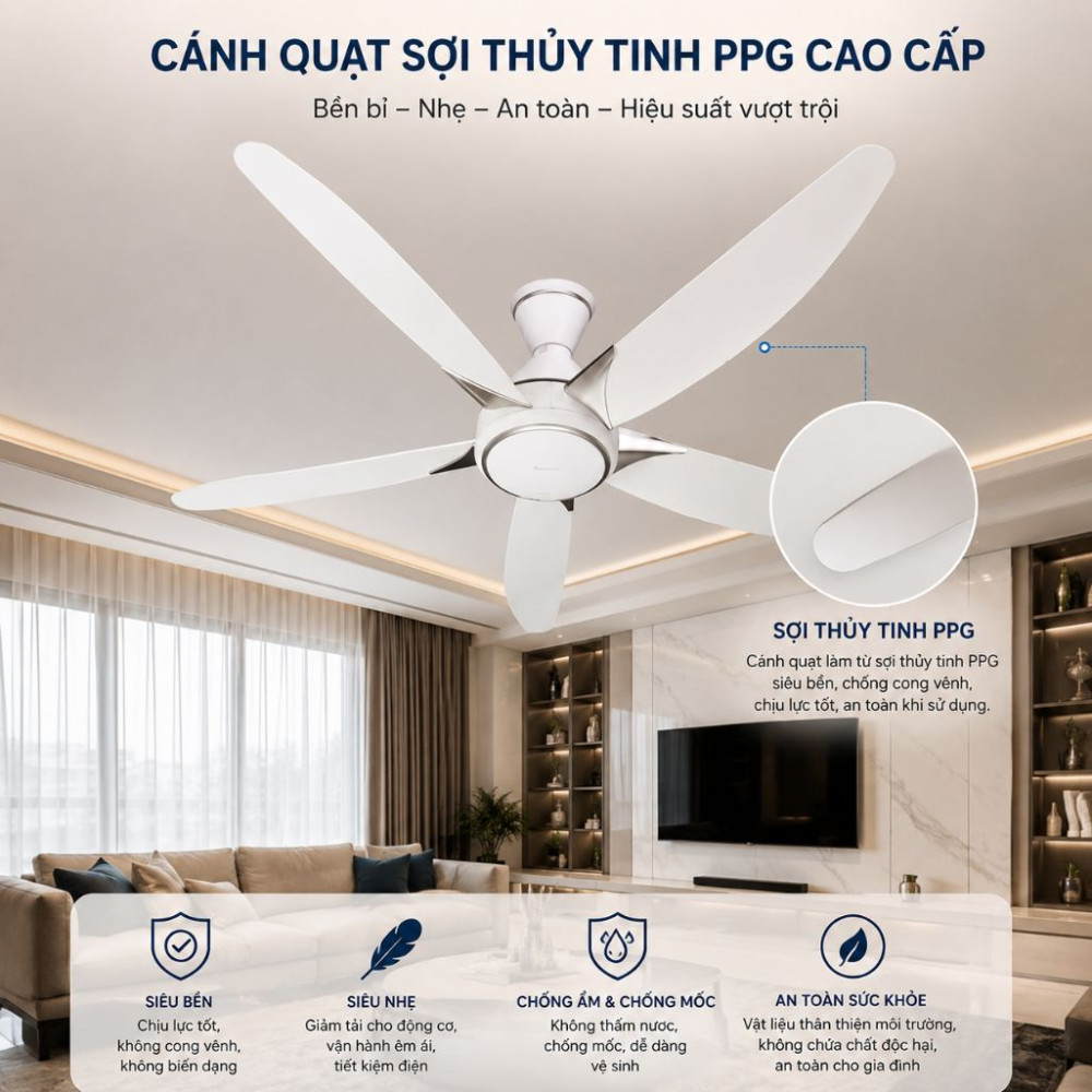 Quạt trần Panasonic 5 cánh F-60GDS-WS - Hàng chính hãng