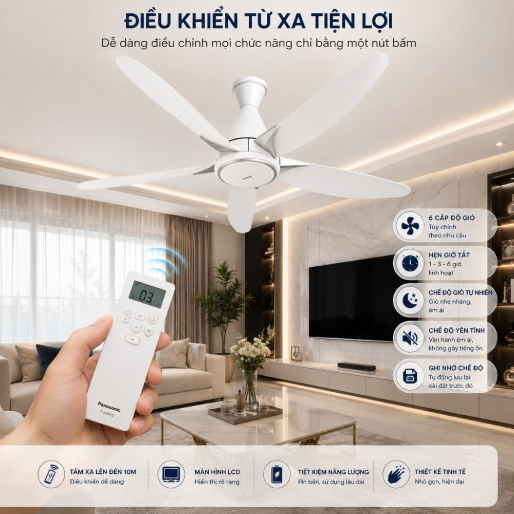 Quạt trần Panasonic 5 cánh F-60GDS-WS - Hàng chính hãng