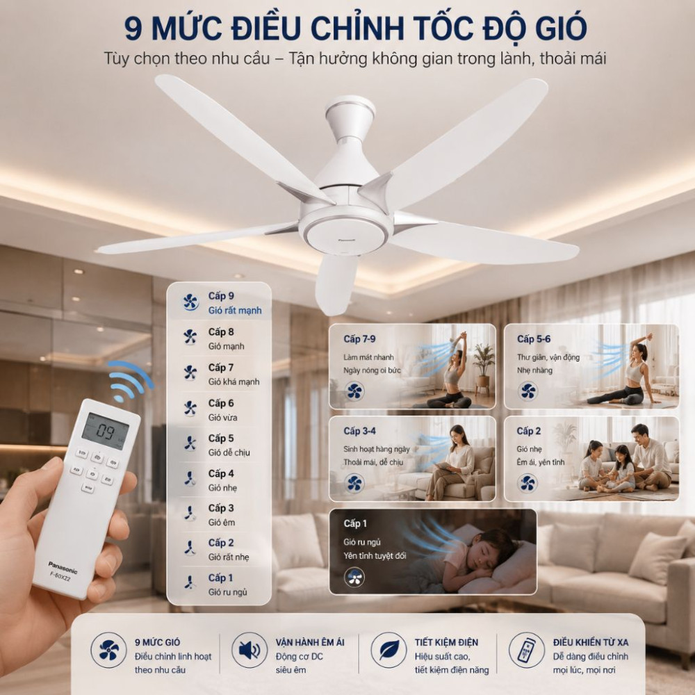 Quạt trần Panasonic 5 cánh F-60GDS-WS - Hàng chính hãng