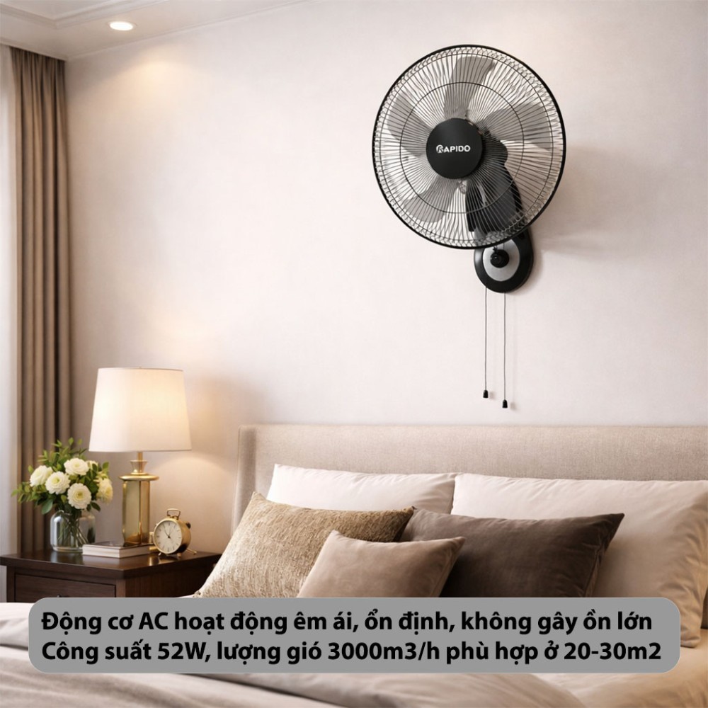 Quạt treo tường Rapido RWF–16AWM - Hàng chính hãng