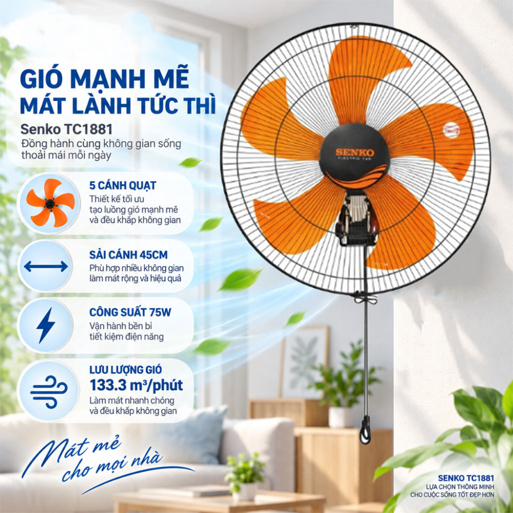 Quạt treo tường Senko TC1881 - Hàng chính hãng