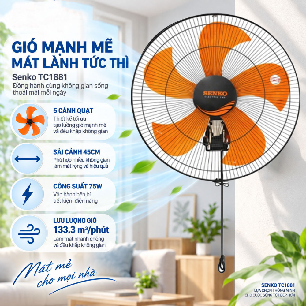 Quạt treo tường Senko TC1881 - Hàng chính hãng