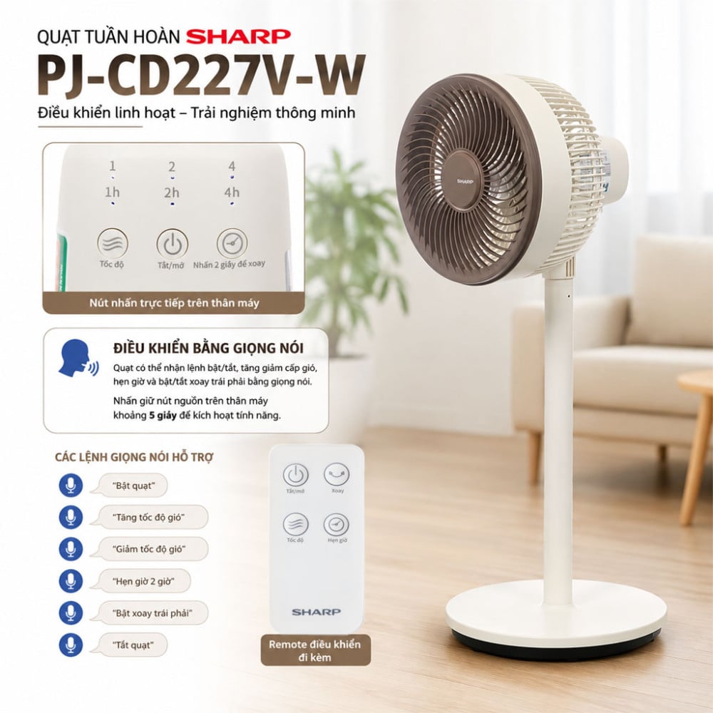 Quạt tuần hoàn Sharp 3 cánh PJ-CD227V-W 24W - Hàng chính hãng